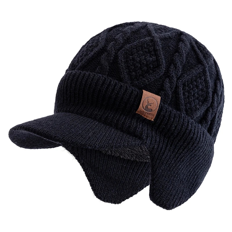 New Unisex Winter Hat Plush Fur Lined Warm Earflap Cap Stylish Soft Beanie Hat Outdoor Thick Ski Sports Knitted Hat Purest Peak